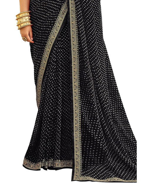 Vasthrlay Embroidery Georgette Black Saree With Unstitched Blouse Piece