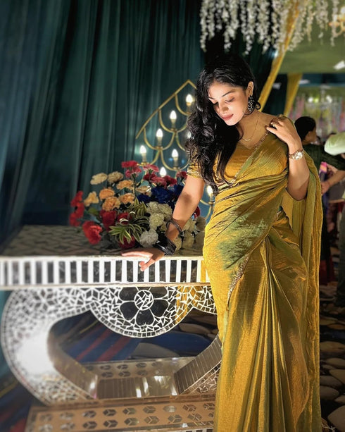 Vasthrlay Boarder Unstitched Chhaavai Mustard Free Ethnic Wear