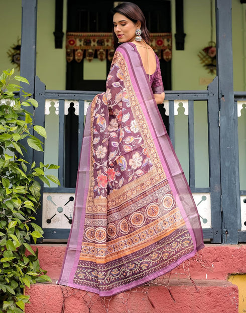 Vasthrlay Womens Printed Unstitched Light Green Saree