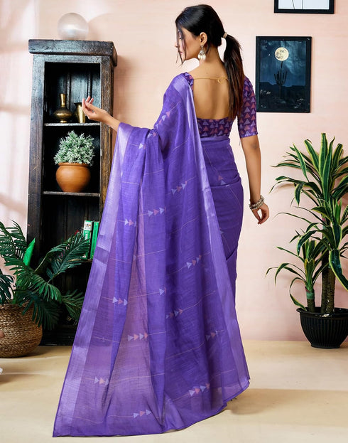 Vasthrlay Womens Printed Unstitched Purple Saree