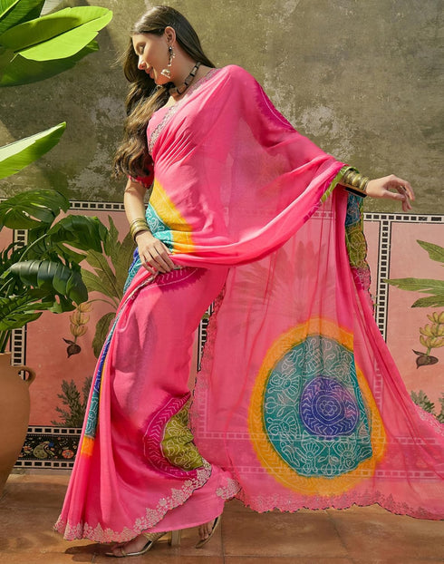 Vasthrlay Scalloped Embroidery Unstitched Lime Green Saree