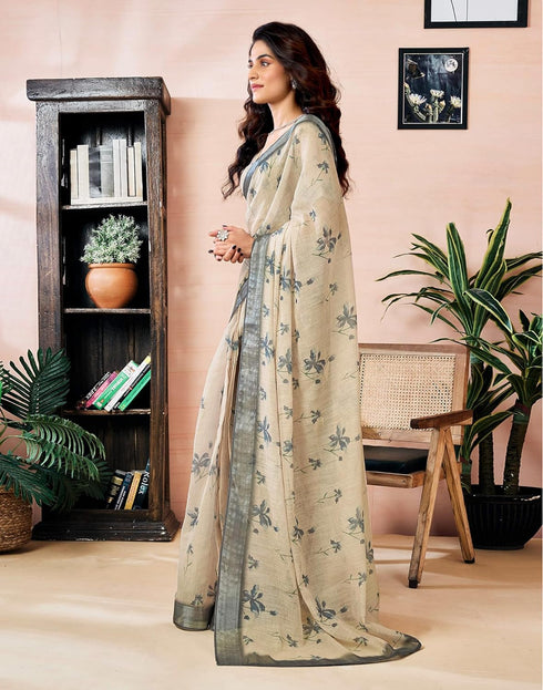 Vasthrlay Womens Printed Unstitched Olive Green Saree