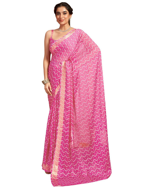 Vasthrlay Chiffon Bandhani Unstitched Dark Green Saree