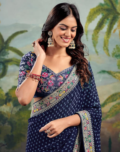 Vasthrlay Georgette Embroidery Unstitched Purple Saree