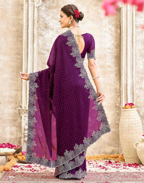 Vasthrlay Womens Scalloped Unstitched Maroon Saree