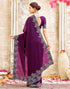 Vasthrlay Womens Scalloped Dark Purple Saree With Unstitched Blouse Piece