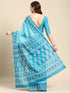 Vasthrlay Cotton Printed Mulmul Blue Saree