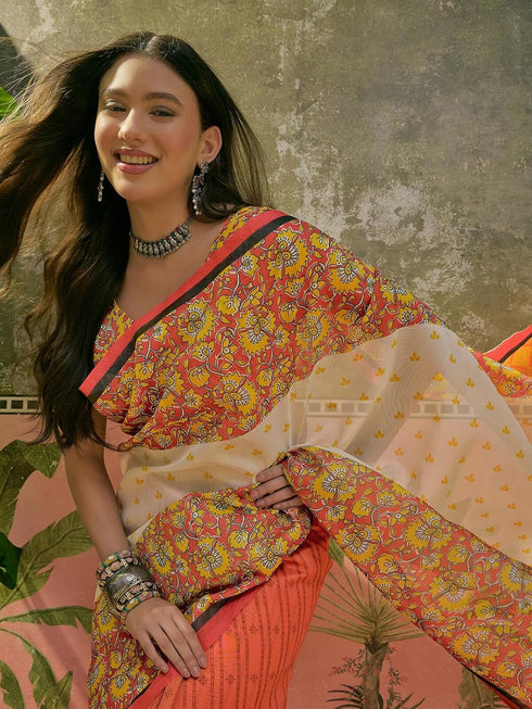Vasthrlay Shimmer Printed Unstitched Lime Green Saree