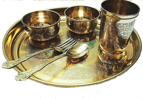 PURE Brass Floral Thali Set - 6 Pieces