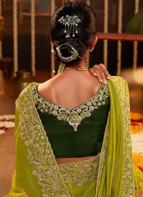 Vasthrlay Jacquard Embroidery Green Ethnic Wear