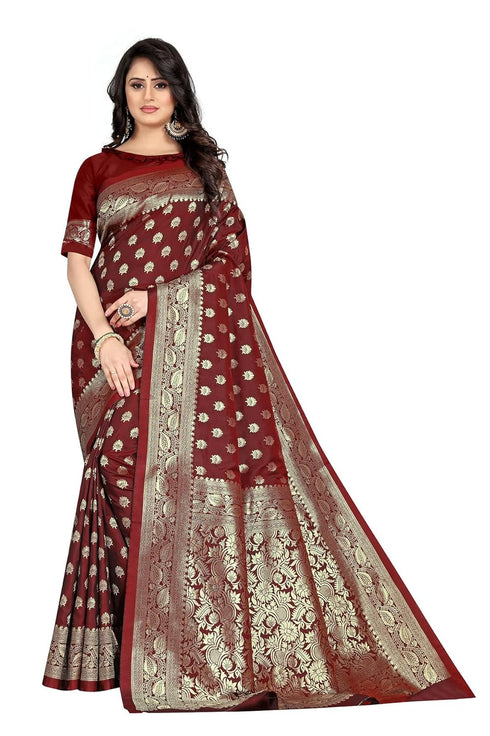 Vasthrlay Women's Maroon Kanchipuram Saree