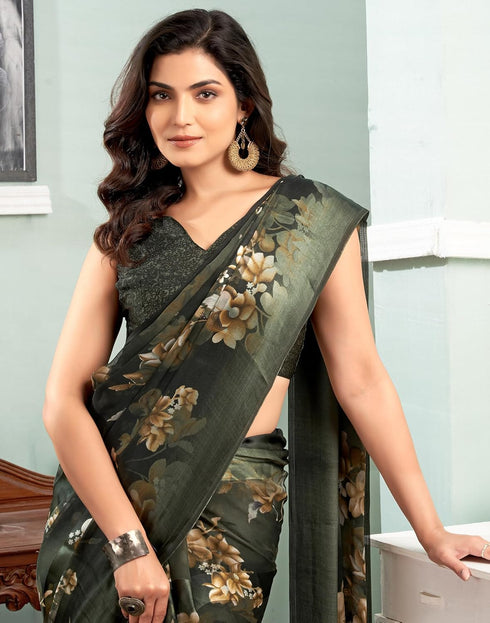 Vasthrlay Georgette Sequence Unstitched Black Saree