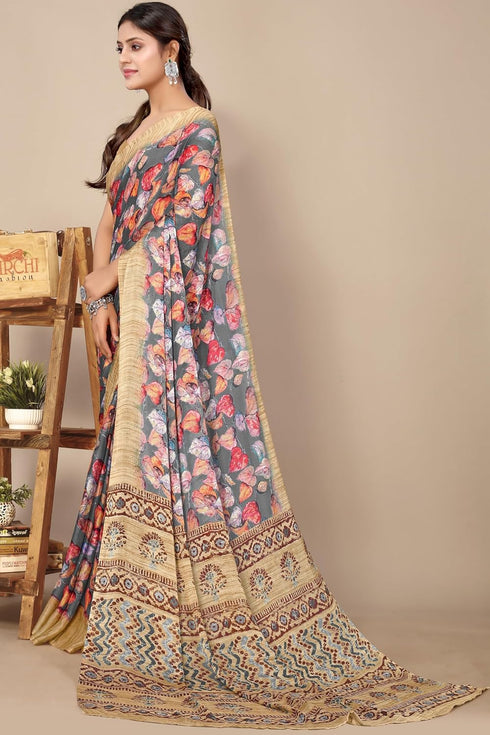 Vasthrlay Fashion Georgette Kalmkari Mehandi Ethnic Wear