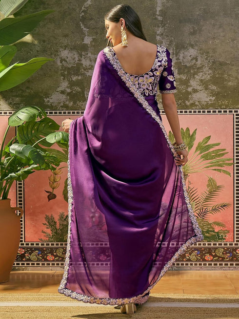 Vasthrlay Sequins Embroidery Black Saree