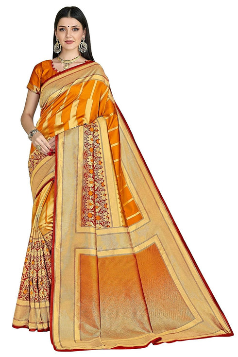 Vasthrlay Banarasi Bridal Orange Ethnic Wear