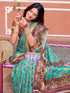 Vasthrlay Womens Printed Turquoise Blue Saree With Unstitched Blouse Piece