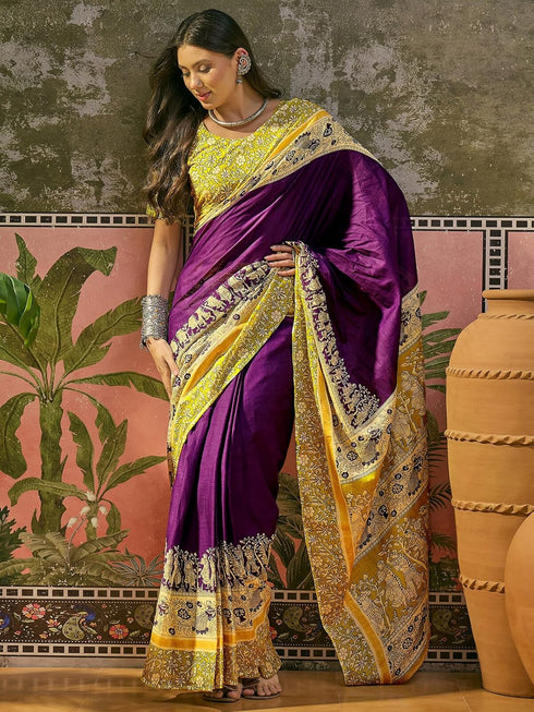 Vasthrlay Printed Yellow Saree