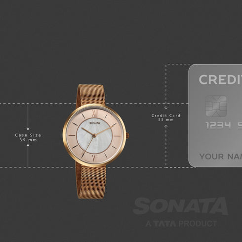 Sonata Modern Edit Quartz Analog Rose Gold Mother Of Pearl Dial Stainless Steel Strap Watch For Women