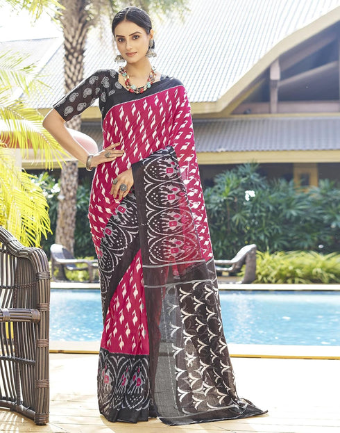 Vasthrlay Chanderi Bandhani Unstitched White Saree