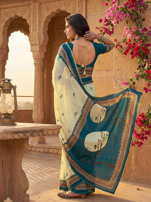 Vasthrlay Printed Lemon Yellow1 Yellow Saree