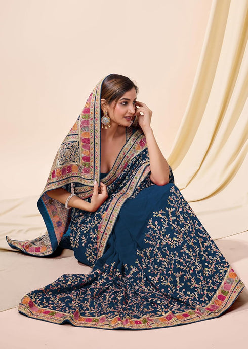 Vasthrlay Vichitra Embroidery Pink Ethnic Wear