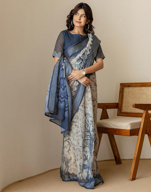 Vasthrlay Womens Printed Minute Green Saree