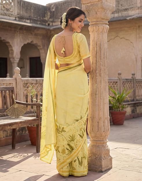 Vasthrlay Chanderi Printed Unstitched Beige Saree