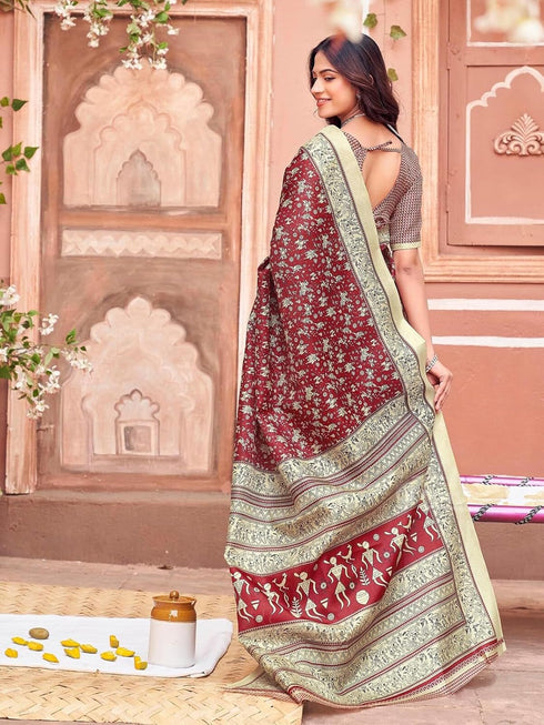 Vasthrlay Womens Abstract Unstitched Off White Saree