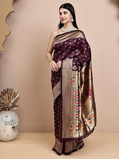 Vasthrlay Kanjeevaram Silk Paithani Rani Free Ethnic Wear