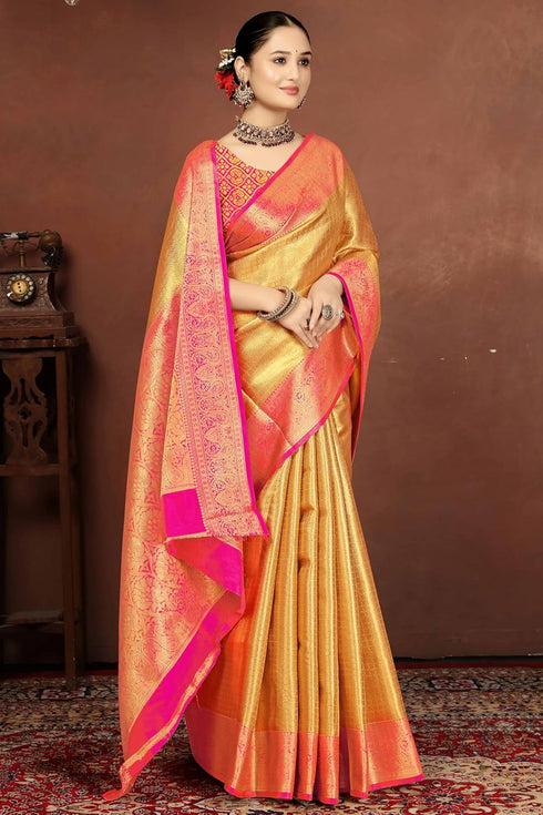 Vsathrlay Gold Kanjivaram Banarasi Festival Ethnic Wear