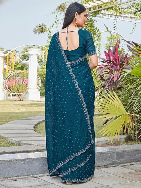Vasthrlay Georgette Scalloped Yellow Saree