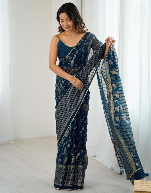Vasthrlay Georgette Weaving Unstitched Red Saree