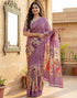 Vasthrlay Womens Printed Dusty Mauve | Beige Saree With Unstitched Blouse Piece