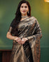Vasthrlay Banarasi Kanjivaram Black | Golden Saree With Unstitched Blouse Piece