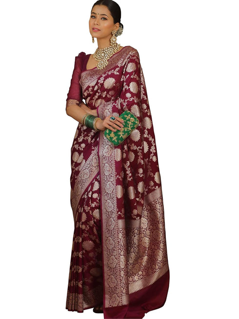 Vsathrlay Saree Kanjivaram Silk Pari Red