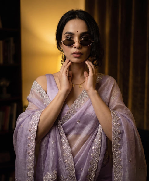 Vasthrlay Lavender Organza Designer Saree