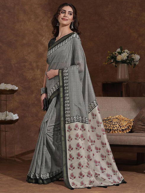 Vasthrlay Weaving Printed Unstitched Dusty Pink Saree