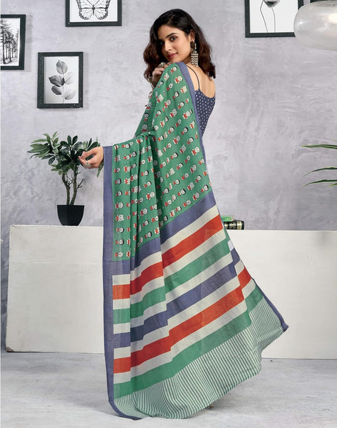 Vasthrlay Womens Printed Unstitched Green Saree
