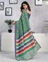 Vasthrlay Womens Printed Dusty Teal Green Saree With Unstitched Blouse Piece