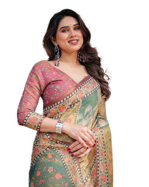 Vasthrlay Handloom Tassels Botanical Saree
