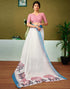 Vasthrlay Womens Cotton Printed White Saree With Pink Unstitched Blouse Piece