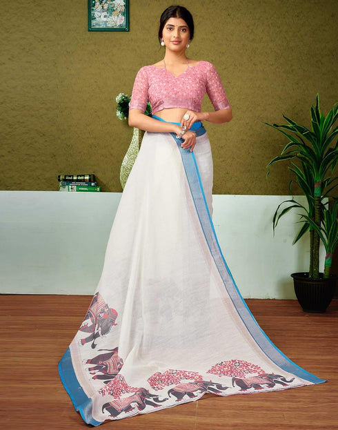 Vasthrlay Womens Cotton Printed Pink Saree