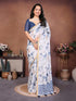 Vasthrlay White1 Floral Printed Design Linen Saree With Solid Unstitched Linen Blouse Piece