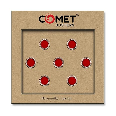 Comet Busters Red Velvet Round Bindi With Silver Stone Border