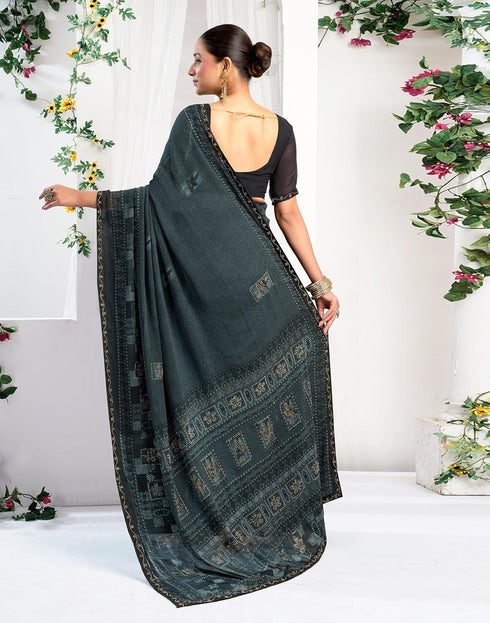 Vasthrlay Georgette Printed Unstitched Maroon Saree