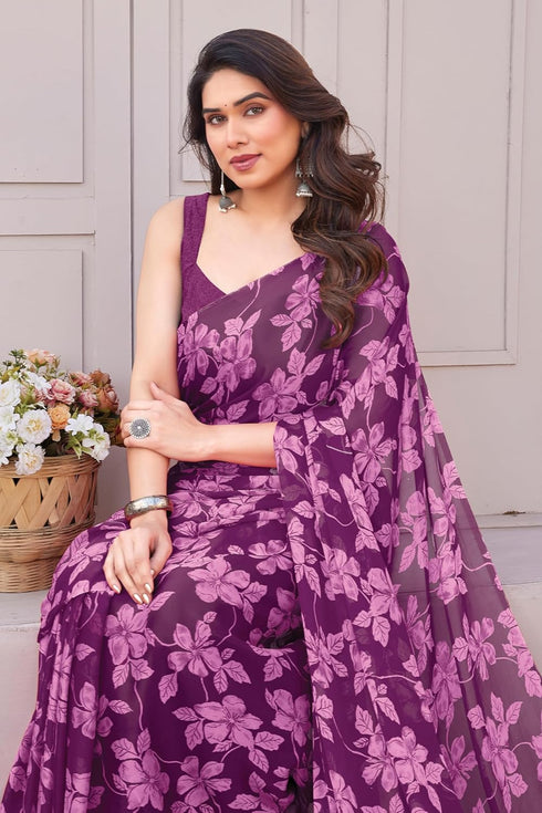 Vasthrlay Fashion Chiffon Printed Red Ethnic Wear