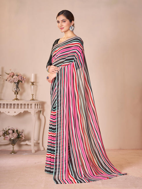 Vasthrlay Orange Georgette Unstitched Saree