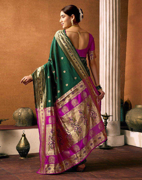 Vasthrlay Paithani Banarasi Unstitched Green Saree