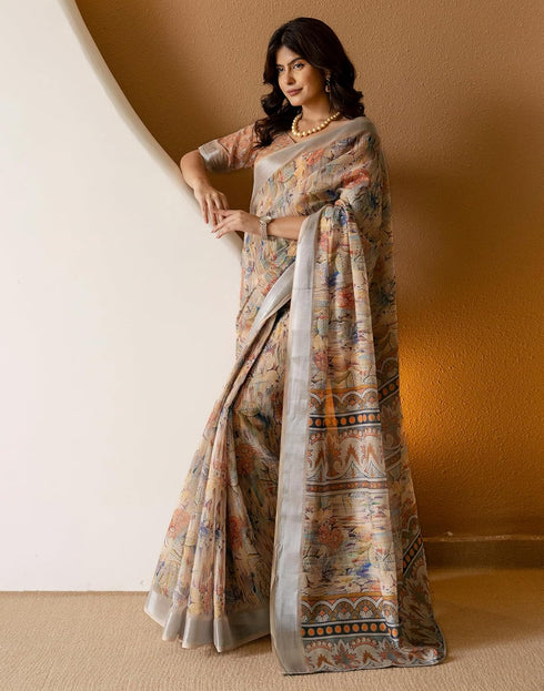 Vasthrlay Womens Printed Minute Green Saree