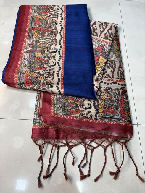 Vasthrlay Tussar Ghicha Traditional Kalamkari Madhubani